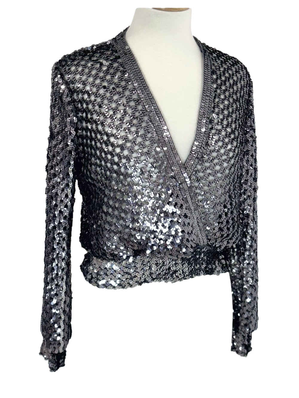 Harry Acton silver sequin crochet top